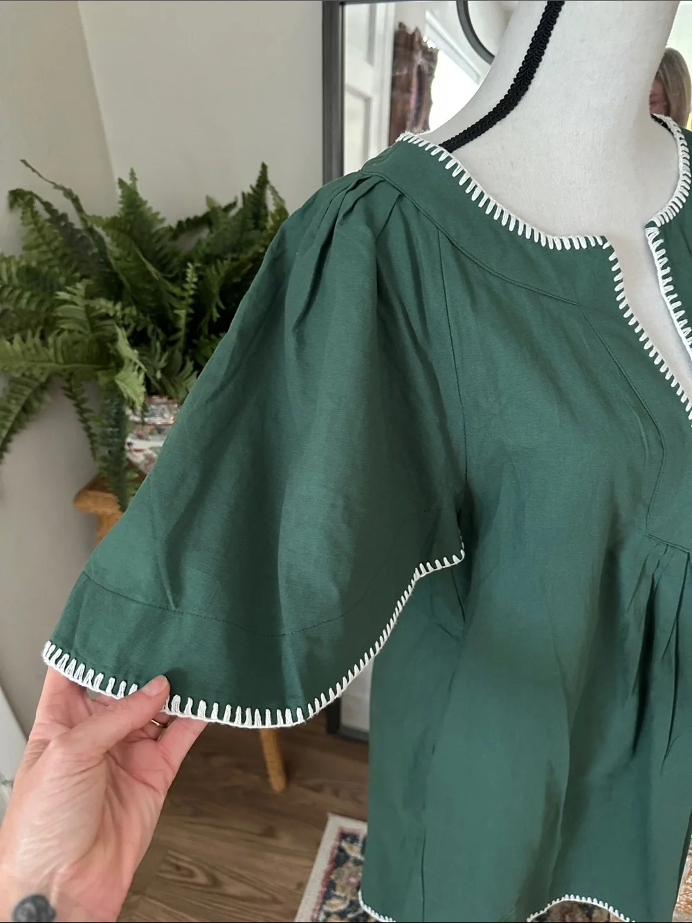 Tuckernuck Forest Green Cotton Dress with White Trim